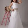 Flower Girl Dresses White Satin Organza Kids Party Dresses Sleeveless Sash Lace Beaded First Communion Dress -AYA Cosplay Shop White A line Sleeveless Sash Satin Organza Flower Girl Dress 18620 771494