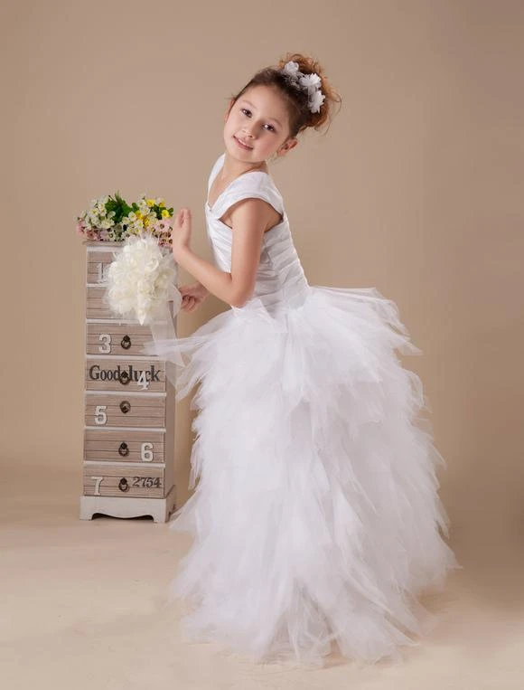 White Princess Tulle Tiered Flower Girl Dress 6 White Princess Tulle Tiered Flower Girl Dress - Image 4