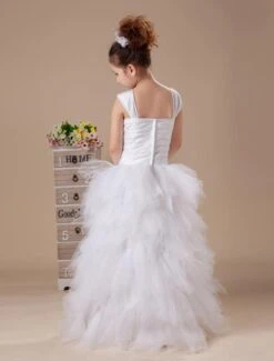 White Princess Tulle Tiered Flower Girl Dress 13 White Princess Tulle Tiered Flower Girl Dress -AYA Cosplay Shop White A line Square Floor Length Flower Girl Dress 101408 12