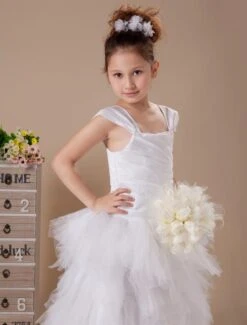 White Princess Tulle Tiered Flower Girl Dress 14 White Princess Tulle Tiered Flower Girl Dress -AYA Cosplay Shop White A line Square Floor Length Flower Girl Dress 101408 13