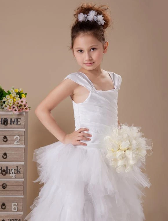 White Princess Tulle Tiered Flower Girl Dress 8 White Princess Tulle Tiered Flower Girl Dress - Image 6