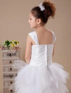 White Princess Tulle Tiered Flower Girl Dress 15 White Princess Tulle Tiered Flower Girl Dress -AYA Cosplay Shop White A line Square Floor Length Flower Girl Dress 101408 14