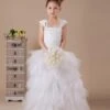 White Princess Tulle Tiered Flower Girl Dress -AYA Cosplay Shop White A line Square Floor Length Flower Girl Dress 101408 8