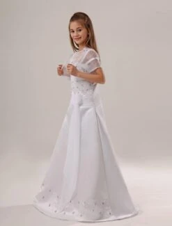 White Beaded Satin Flower Girl Dress -AYA Cosplay Shop White Beaded Satin Flower Girl Dress 14976 2