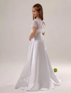 White Beaded Satin Flower Girl Dress -AYA Cosplay Shop White Beaded Satin Flower Girl Dress 14976 4