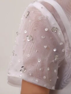 White Beaded Satin Flower Girl Dress -AYA Cosplay Shop White Beaded Satin Flower Girl Dress 14976 6