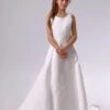 White Flower Girl Dress Backless Applique Satin Dress Free Customization -AYA Cosplay Shop White Round Neck A line Satin First Communion Dress 143242 0
