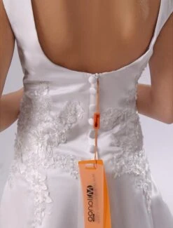 White Flower Girl Dress Backless Applique Satin Dress Free Customization -AYA Cosplay Shop White Round Neck A line Satin First Communion Dress 143242 7