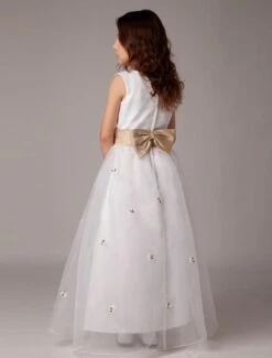 White Sleeveless Bow Sash Flower Girl Dress -AYA Cosplay Shop White Sleeveless Bow Sash Flower Girl Dress 14677 4