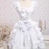 Rococo Lolita JSK Dress Lace Bow Ruffle White Cotton Lolita Jumper Skirt -AYA Cosplay Shop White Sleeveless Bows Ruffles Cotton Sweet Lolita Dress 49490 4