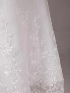 White Jewel Neck A-line Satin Cute Flower Girl Dress -AYA Cosplay Shop White Sleeveless Embroidery Lace Sequin Beading Satin Flower Girl Dress 14838 6