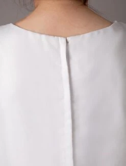 White Jewel Neck A-line Satin Cute Flower Girl Dress -AYA Cosplay Shop White Sleeveless Embroidery Lace Sequin Beading Satin Flower Girl Dress 14838 7