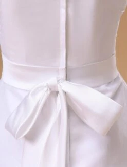 Flower Girl Dress White A Line Kids Pageant Dress Organza Ruffles Tiered Sash Floor Length First Communion Dress -AYA Cosplay Shop White Sleeveless Ruffles Satin Flower Girl Dress 14877 7