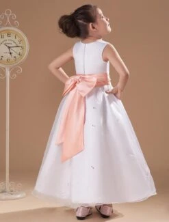 White Satin Princess Flower Girl Dress -AYA Cosplay Shop White Sleeveless Sash Satin Flower Girl Dress 14743 5