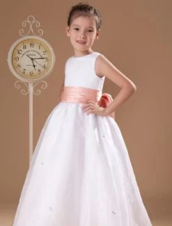 White Satin Princess Flower Girl Dress -AYA Cosplay Shop White Sleeveless Sash Satin Flower Girl Dress 14743 6
