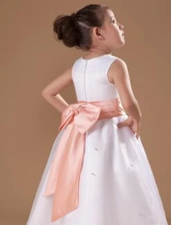 White Satin Princess Flower Girl Dress -AYA Cosplay Shop White Sleeveless Sash Satin Flower Girl Dress 14743 7