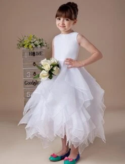 Elegant White Sleeveless Satin Organza Flower Girl Dress -AYA Cosplay Shop White Sleeveless Satin Organza Flower Girl Dress 14694 3