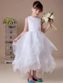 Elegant White Sleeveless Satin Organza Flower Girl Dress -AYA Cosplay Shop White Sleeveless Satin Organza Flower Girl Dress 14694 4