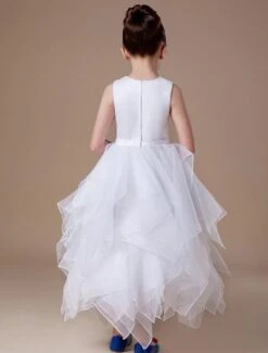 Elegant White Sleeveless Satin Organza Flower Girl Dress -AYA Cosplay Shop White Sleeveless Satin Organza Flower Girl Dress 14694 5
