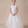 Sweet White A-line Jewel Neck Ankle-Length Flower Girl Dress -AYA Cosplay Shop White Sleeveless Satin Organza Lace Paillette Applique Flower Girl Dress 14843 1
