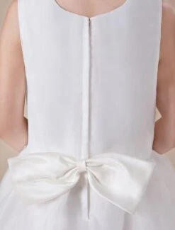 Sweet White A-line Jewel Neck Ankle-Length Flower Girl Dress -AYA Cosplay Shop White Sleeveless Satin Organza Lace Paillette Applique Flower Girl Dress 14843 7
