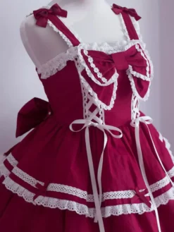 Sweet Lolita JSK Dress Bow Ruffles Lace Up Lolita Jumper Skirts -AYA Cosplay Shop a07a618b5af54513b0c33ecbe4665beb