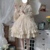 Classic Lolita OP Dress Light Apricot 3/4-Length Sleeve Pleated Lace Ruffles Tea Party Lolita One Piece Dress -AYA Cosplay Shop a0ce786f 8cab 4225 bb05 5c4e45636280