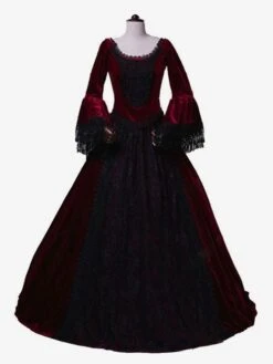 Burgundy Retro Costumes Women's Marie Antoinette Costume Lace Lace Polyester Tunic Dress Retro Masquerade Ball Gown