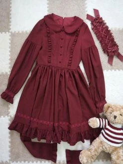 Sweet Lolita Dress OP Turndown Collar Ruffles Mid Calf One Piece Lolita Dress -AYA Cosplay Shop a1f8619a 5479 4114 8193 03375091e8bf