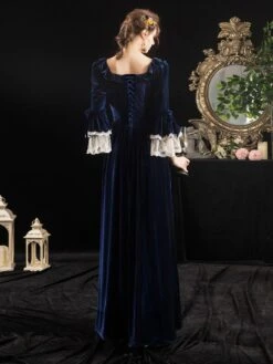 Victorian Dress Costumes Prom Dress Velour Dark Navy Short Sleeves Square Neckline Lace Ruffle With Choker Victorian Era Clothing Costumes Halloween -AYA Cosplay Shop a4f91d0e 60b0 4d83 9e23 46fe96429c43