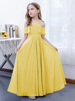 Cameo Pink Flower Girl Dress Chiffon Pleated Off-The-Shoulder Sleeveless Kids Birthday Party Dresses -AYA Cosplay Shop a5295498eb0c4d14ba1c0b1434f90898
