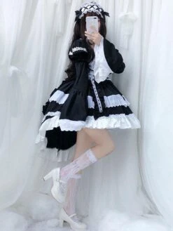 Lolita OP Dress Maid Two-Tone Black Ruffles Lolita One-Piece Dresses -AYA Cosplay Shop a6c981dd 00d6 406b 884c f50c7e0ba287