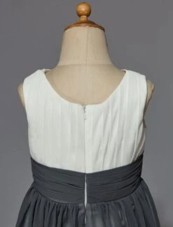 Flower Girl Dress Ivory Grey Pleated Satin Chiffon Flower Sash Sleeveless Short Kids Party Dress -AYA Cosplay Shop a760d0c0 97f8 4c42 b366 e0760c6890d7