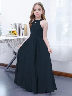 Lotus Pink Flower Girl Dress Chiffon Pleated Halter Sleeveless Kids Birthday Party Dresses -AYA Cosplay Shop a7803d032d7749908c4d5ff358e31011
