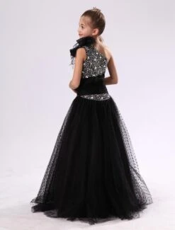 Flower Girl Dresses Black One Shoulder Junior Bridesmaid Rhinestone Beaded Kids Pageant Dress -AYA Cosplay Shop aa44e4f7 b10a 4608 950d 72887b071003