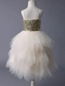 Thin Straps Gold Sequin Champagne Tulle Ruffle Flower Girl Dress -AYA Cosplay Shop ae9dc0ef d08b 4c91 903b 780109621bfb