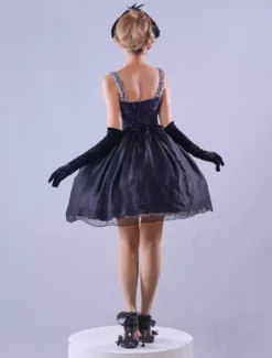 Lolitashow Exclusive Gothic JSK Lolita Dresses Bows Ruffles Floral Print Black Jumperskirt Summer Daily Casual Dress -AYA Cosplay Shop b065f9b13f844e5098a2d9481c1c976d