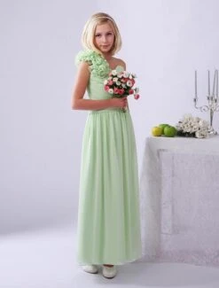 Junior Bridesmaid Dresses Light Green One Shoulder Flowers Chiffon Long Flower Girl Dress -AYA Cosplay Shop b11b9a9c a47b 4e52 bc7c 45a22935e986