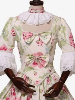 Light Apricot Retro Costumes Women's Floral Print Bows Ruffles Marie Antoinette Costume Polyester Tunic Choker Dress Retro Vintage Clothing -AYA Cosplay Shop b2257c01 41c7 45f0 9d38 41fb4d067ea8