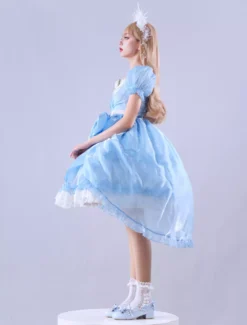 Lolitashow Exclusive Sweet Lolita Dress Short Sleeves Daily Casual Bowknot Satin Fabric Lolita Wedding Dress -AYA Cosplay Shop b2d2418db939496f82804b9b8277f4d9