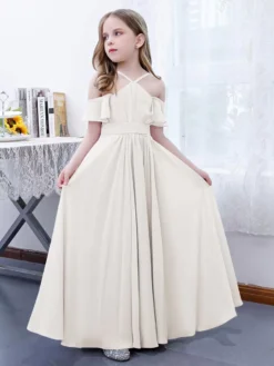 Cameo Pink Flower Girl Dress Chiffon Pleated Off-The-Shoulder Sleeveless Kids Birthday Party Dresses -AYA Cosplay Shop b363a5bcb78e40429be84947e4cbf3ad