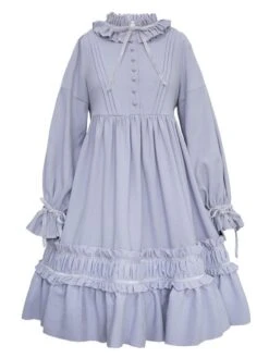 Classic Lolita One Piece Dress Solid Color Long Sleeve Vintage Lolita One Piece Dress -AYA Cosplay Shop b368f242 af38 4805 b498 4c1aa6493738