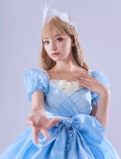 Lolitashow Exclusive Sweet Lolita Dress Short Sleeves Daily Casual Bowknot Satin Fabric Lolita Wedding Dress -AYA Cosplay Shop b3c62e70929848c4b0e4681ab104789c