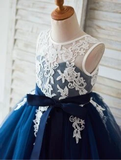 Lace Flower Girl Dress Tutu Dress Illusion Neckline Ball Gown Knee-Length Toddler's Pageant Dress -AYA Cosplay Shop b479ef3e 87ac 434d a67a 0333f3327baa