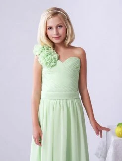 Junior Bridesmaid Dresses Light Green One Shoulder Flowers Chiffon Long Flower Girl Dress -AYA Cosplay Shop b5023a74 5213 489a 95c5 f272d28cd014
