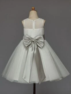 Ivory Flower Girl Dress With Bow Sash Chiffon Satin -AYA Cosplay Shop b58c11fa 6001 423b aba7 e2b59504c3dd