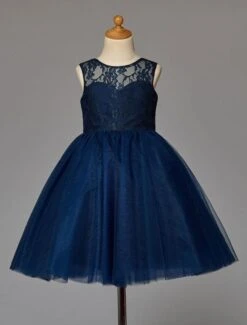 Dark Navy Flower Girl Dress With Tulle Lace