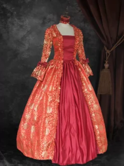 Ture Red Retro Costumes Lace Up Satin Fabric Floral Print Dress Girl's Gothic Marie Antoinette Costume Set Vintage Clothing -AYA Cosplay Shop c00508d3d9bb4a88b15ff48d3399881b