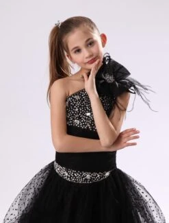 Flower Girl Dresses Black One Shoulder Junior Bridesmaid Rhinestone Beaded Kids Pageant Dress -AYA Cosplay Shop c03a8d55 8263 4c29 9361 c0bc8ef64237
