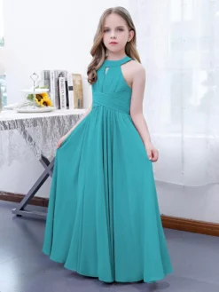 Lotus Pink Flower Girl Dress Chiffon Pleated Halter Sleeveless Kids Birthday Party Dresses -AYA Cosplay Shop c0a5c00ebf734c5ba8f01afb696d97c7